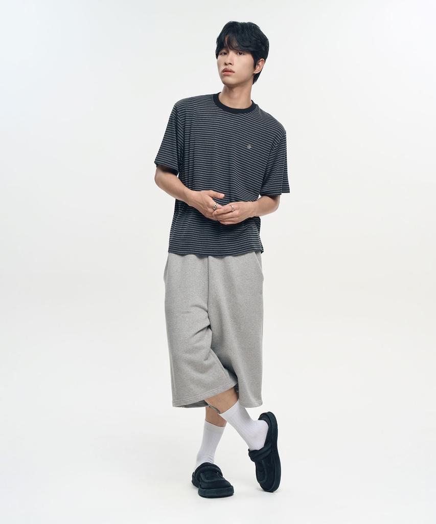 SLOW RECORD HOUSE Striped Short Sleeve T-Shirt_Black
