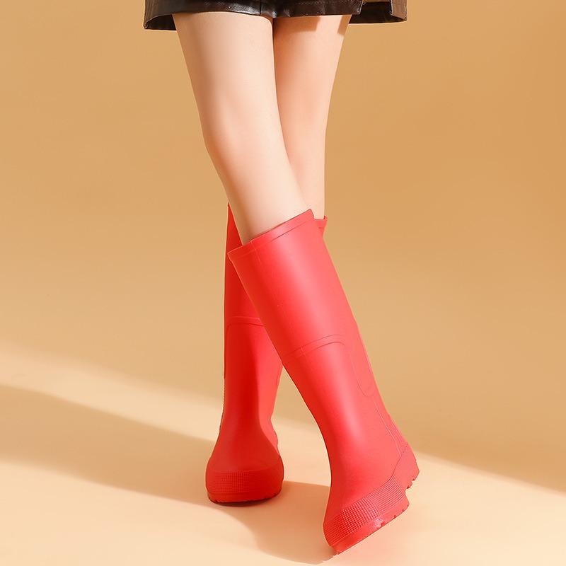 Весенне-осенние высокие женские дождевые ботинки цвета хаки, универсальные женские резиновые ботинки, водонепроницаемая обувь, красные длинные резиновые сапоги, обувь для путешествий в дождливый день