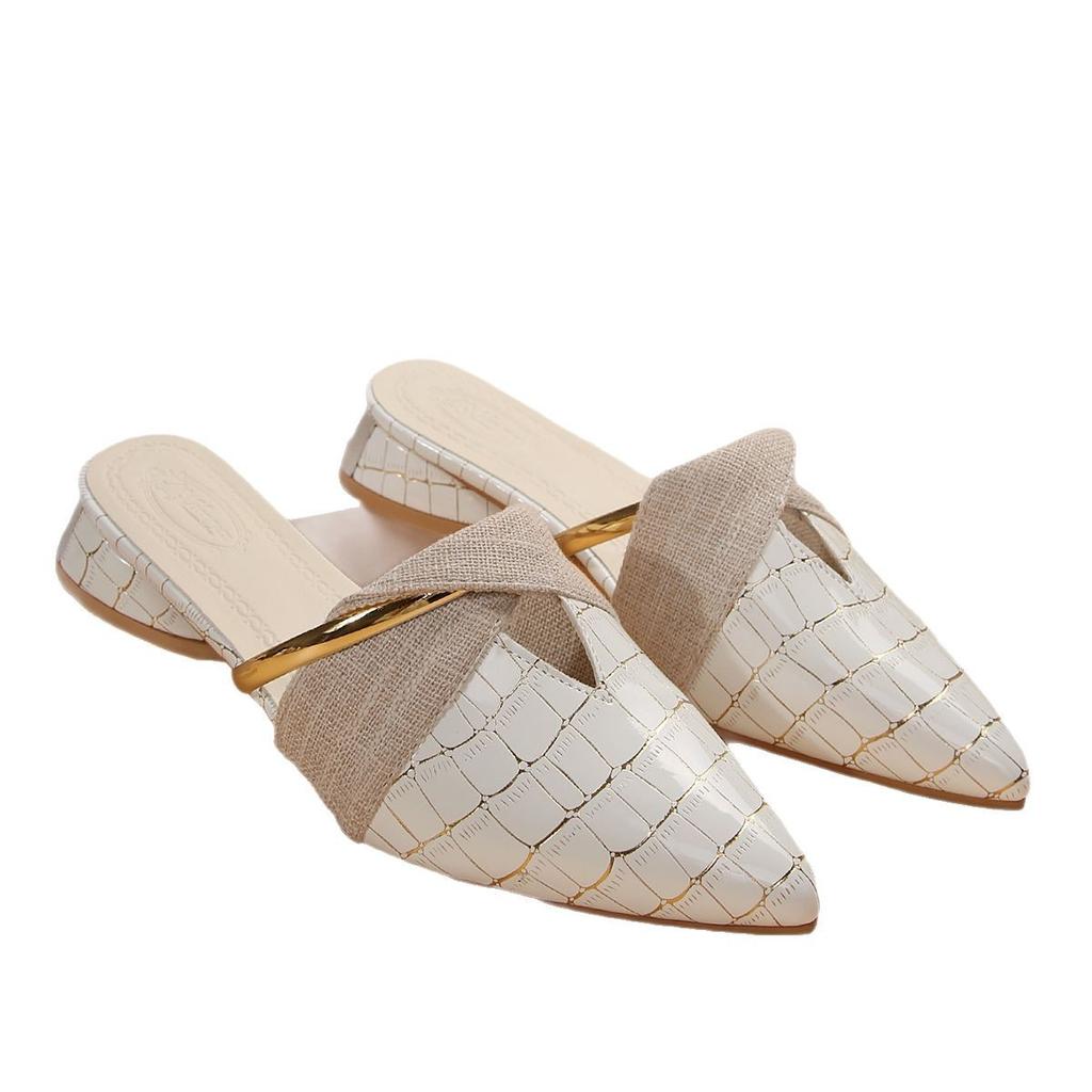 Тапочки, летняя женская обувь, новая французская полусумка с V-образным вырезом и толстым каблуком с заостренным носком