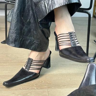 Рим Странные Каблуки Женская Обувь Сексуальный Острый Носок Черный Модный Слингбэк Ретро Женские Сандалии Крутая Девушка