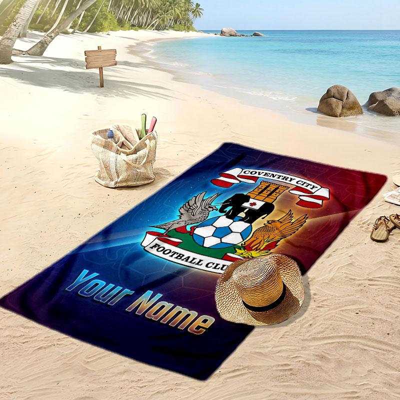 Персонализированное пляжное полотенце Coventry City FC с принтом, логотип футбольного клуба, поддержка, индивидуальное имя, текст, впитывающее полотенце для спорта, путешествий, особый подарок