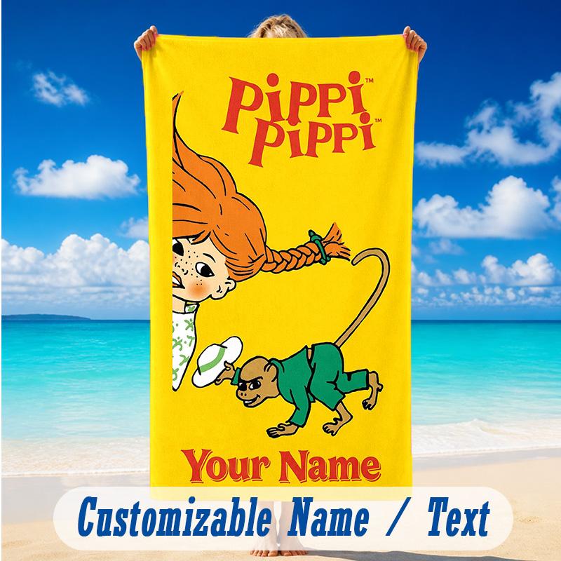 Beach Towel Custom Name Text, Quick Dry Large Towel For Beach HomePippi Longstocking