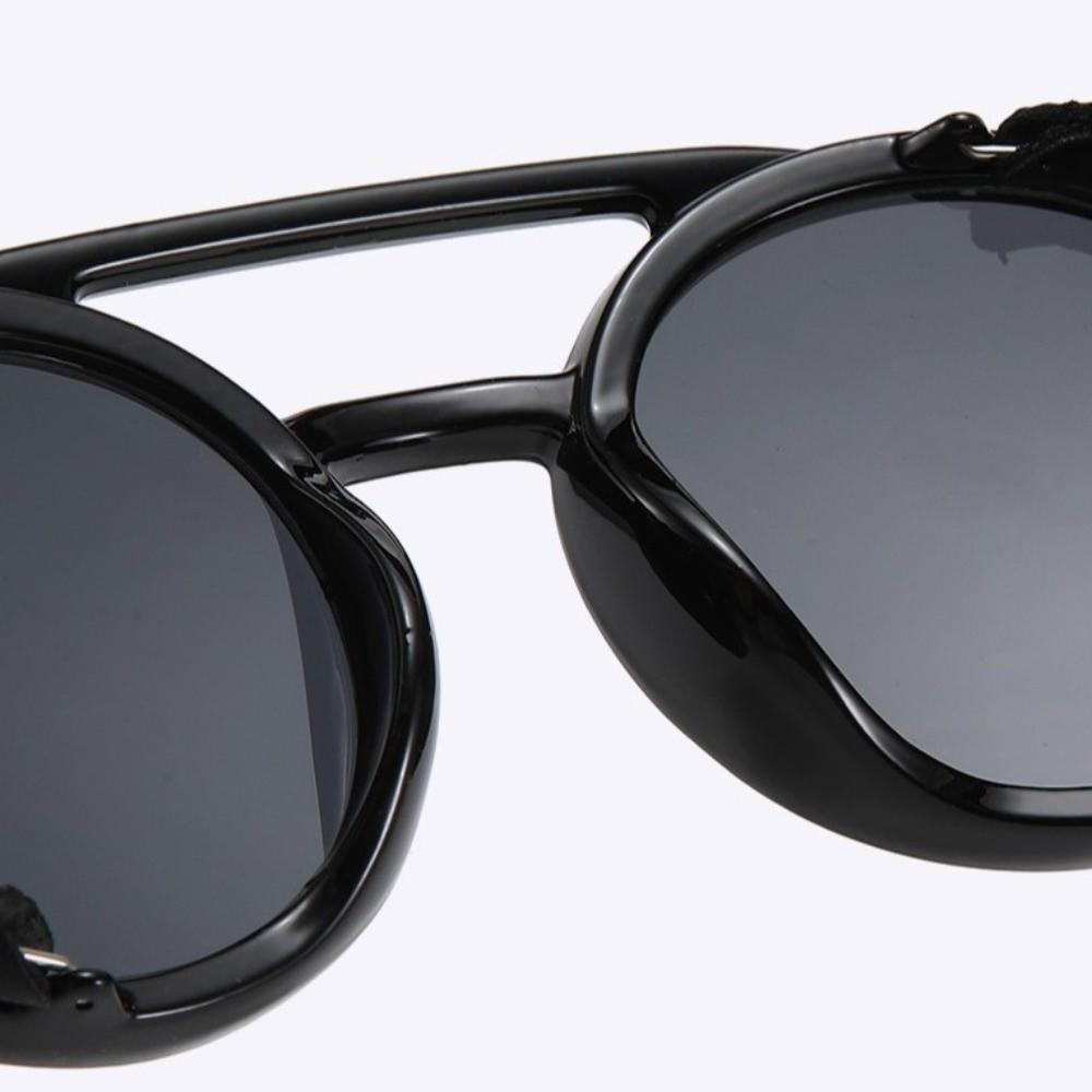 Leather Side Retro Round Glasses Anti Wind Vintage Goggles Classic Steampunk Sunglasses Outdoors