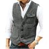 Men's Vintage Tweed Casual Suit Vest Business Gentleman Solid Color Vest