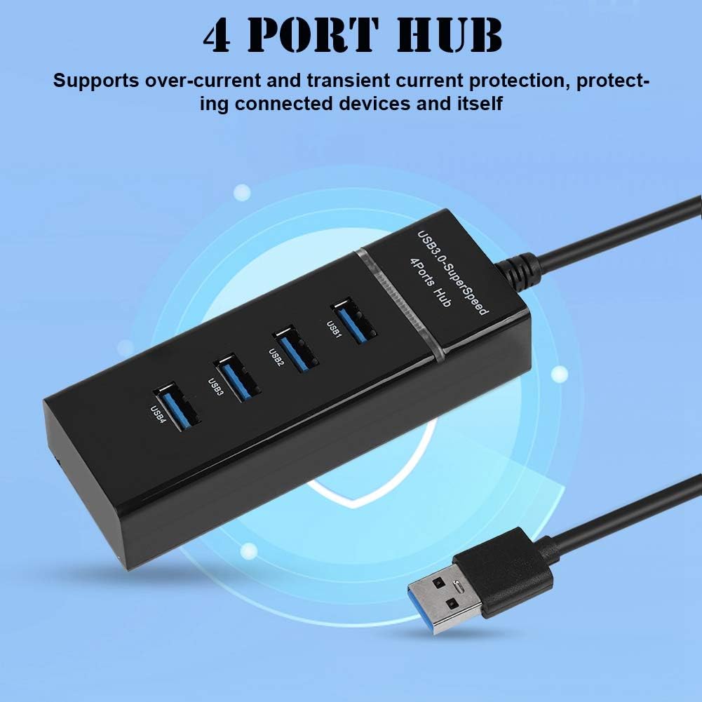 4 Port USB HUB, Charging Hub Adapter USB 3.0 with 3 Foot Extension Cable USB C Charging Port Converter Adapter Charging Dock Station Ultra Thin for