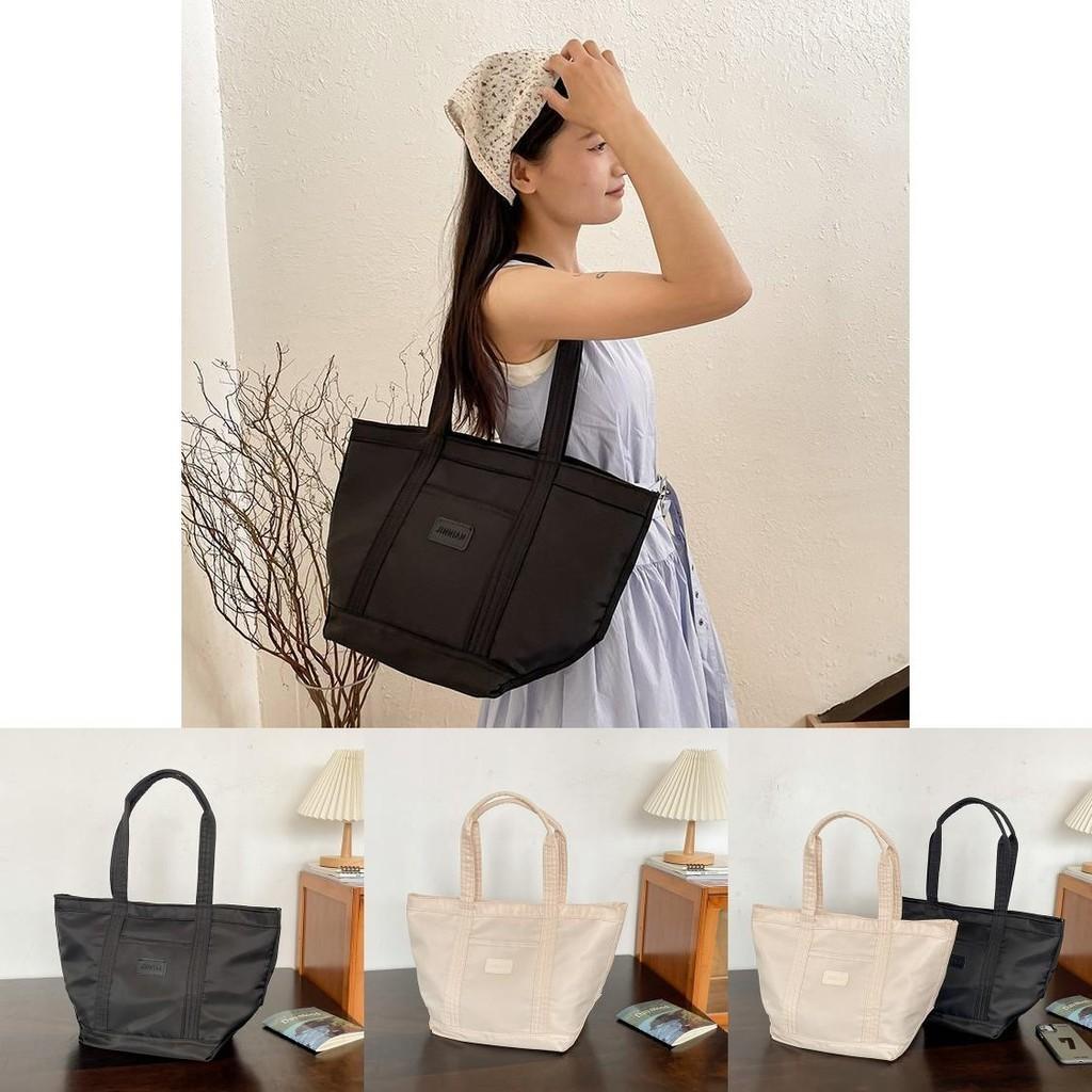 Современная большая холщовая сумка-тоут из нейлона для женщин, повседневная стильная ручная сумка, черная и бежевая