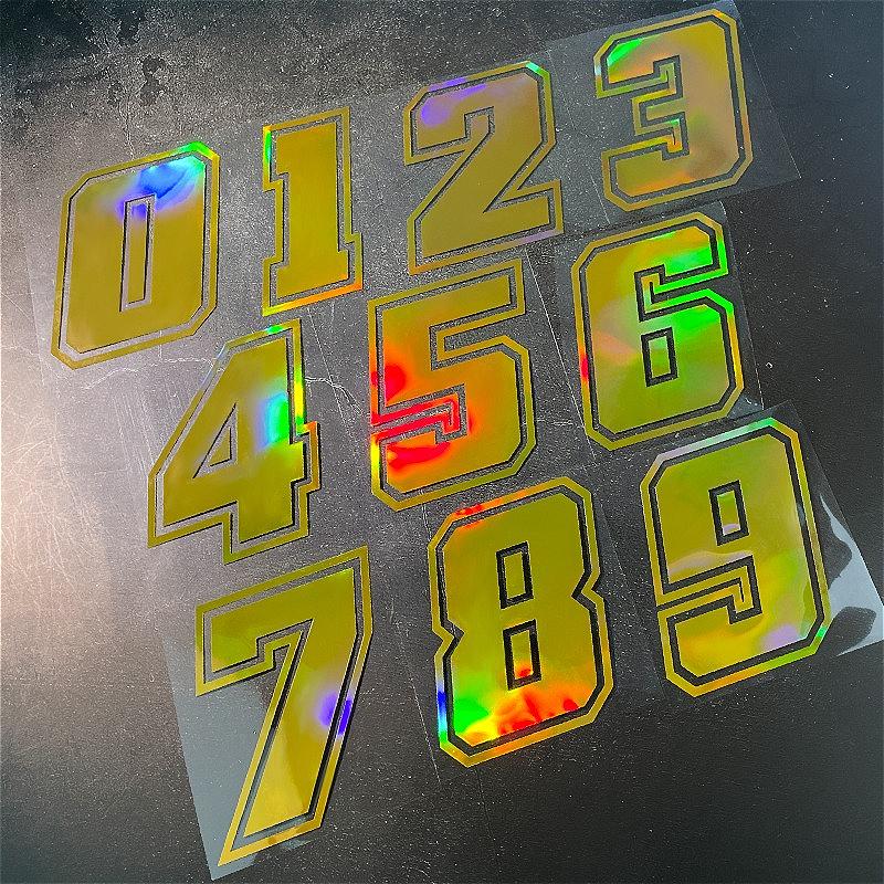1PC Laser Gold Number 0 To 9 Motorcycle Sticker Waterproof for Motorcycle Helmets Fuel Tanks Car Windows Universal Vinyl Decals