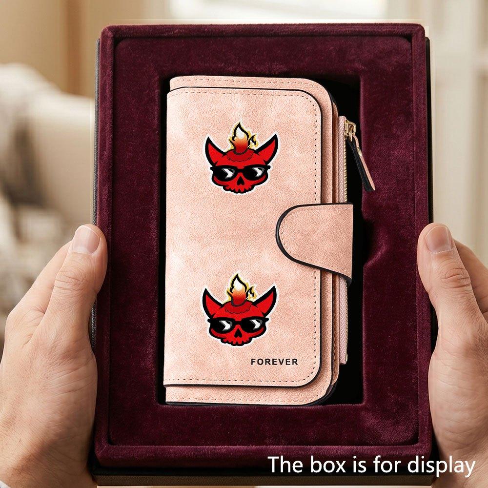 Flame Skull Men's Large Capacity Wallet with Business Card Slot and Cash Pocket, Suitable for Formal Occasions and Office Use, Ideal Gift for
