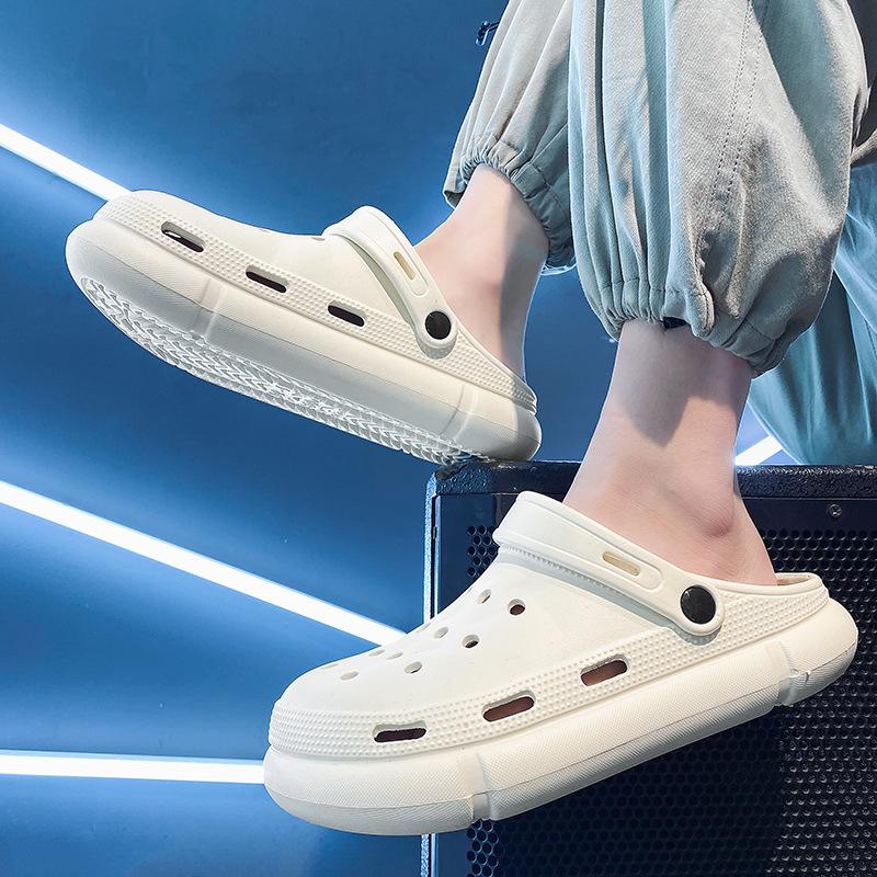 Летние новые дырочные туфли мужские корейские версии модных тапочек-мешков мужские двойные нескользящие пляжные сандалии на толстой подошве