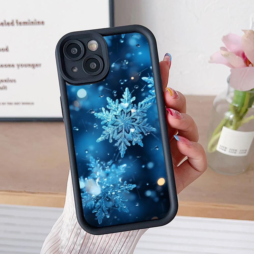 Зимний чехол для телефона с узором снежинки для iPhone 17 16 15 14 13 12 11 Air Pro Max Plus Утолщенный TPU Цветной чехол Роскошный чехол