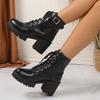 Fashion In The Spring Autumn of 2025, The British Style Round-headed Thick-heeled Ankle Boots Female Black Lace-up Design Fashion Boots.