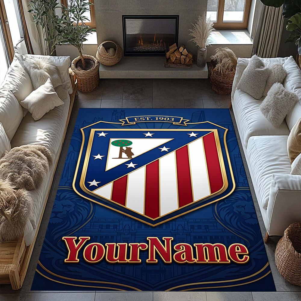 Atletico Madrid Customize Your Name Floor Rug Office Rug Perfect for Kitchen Foyer Living Rooms Study room Antislip Carpet Anime Office Decor