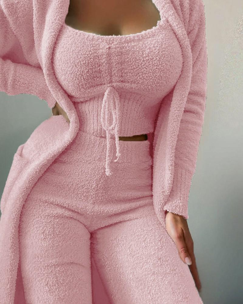 In Stock! New Women's Autumn/Winter Plush Three-Piece Loungewear Set