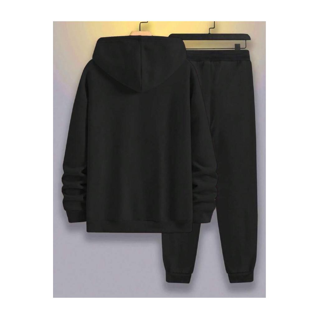 Черный мужской базовый эластичный спортивный костюм с капюшоном и принтом зверя, черный мужской комплект из хлопка с принтом