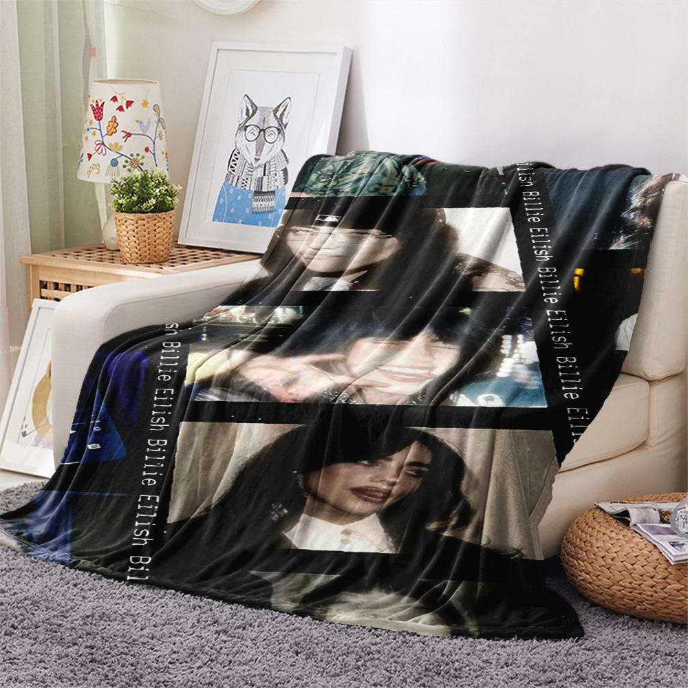 1PC Billie Eilish Patterned Flannel Blanket Suitable For All Seasons for Home Decor Warmth and Comfort Gifts Holiday Present