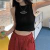 Women Streetwear Y2k Letter Stitch Embroidery Tank Top with Pad Sexy Sleeveless Sporty Crop Top