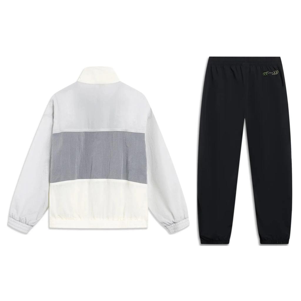 Li Ning Sports Lifestyle Series Letter Printed Свободная куртка с воротником-стойкой, тканые манжеты, быстросохнущие трикотажные длинные брюки, повседневный спортивный комплект AJDT405-3+AYKT415-1