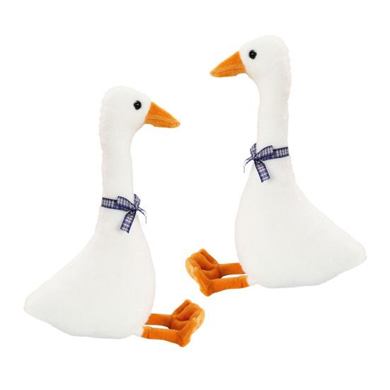 Плюшевая кукла Гусь с лентой Мягкая набивная игрушка Подушка для сна и обнимания для малышей Домашнее украшение Милый реквизит для фотосъемки