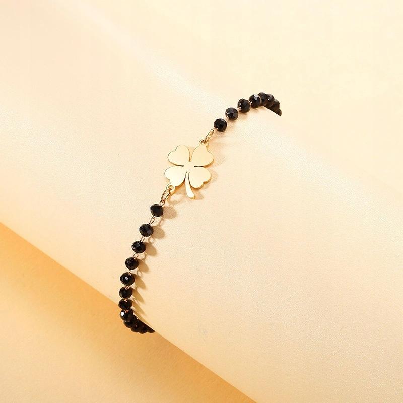 14k Gold Clover Bracelet with Black Beads 316L Surgical Steel