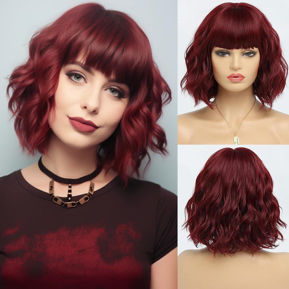 Explosive wig Color short curly hair Qi bangs Water ripple short curly hair wig Full headgear