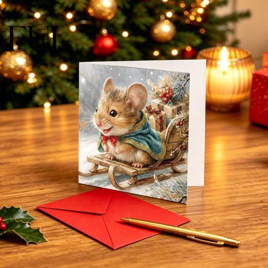 Watercolor Festive Note Cards 24Pcs Christmas Card Set with Envelopes, Hand Painted Animal Holiday Greeting Cards, Party Favor Highland Cow