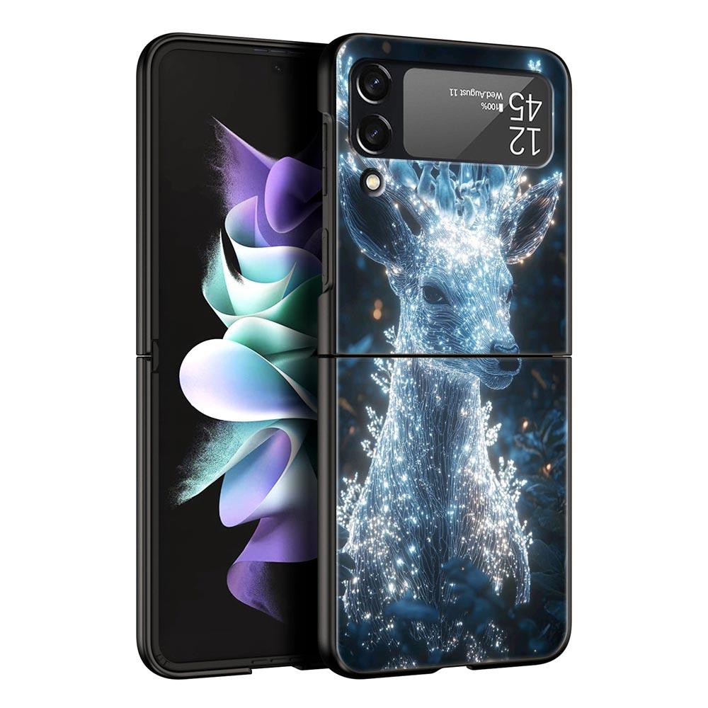 Cartoon Animal Deer Hard PC Phone Case For Samsung Galaxy Z Flip 7 6 5 4 Black Cover For Galaxy Z Flip 3 Foldable Shell Fundas