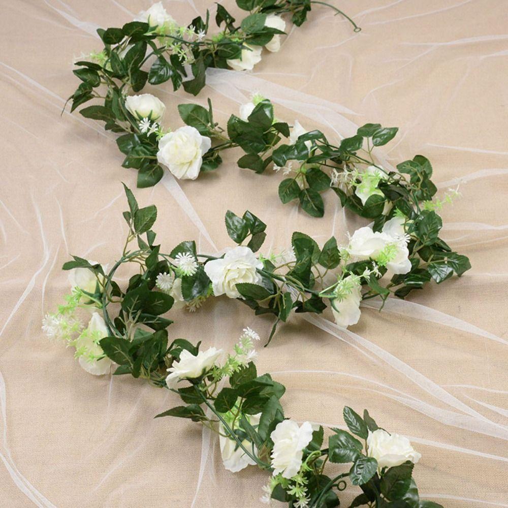 Home Decoration Living Room Rose Leaves White Flower Fake Plants Garland Hanging Vine Rose Vine
