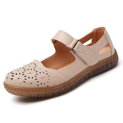 Модные полые сандалии из натуральной кожи, дышащие, мягкие, на плоской подошве, летняя женская обувь, женские повседневные сандалии однотонные с ремешком на пряжке