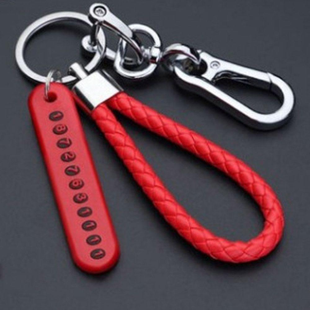 Fashion Weave Bag Pendant Auto Key Chain Leather Phone Number Plate Keyring Anti-lost Car Keychain