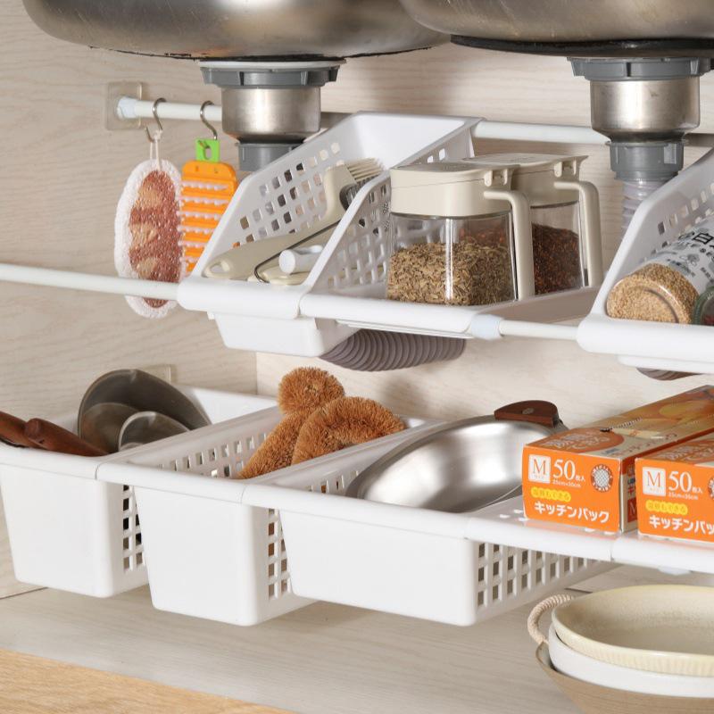 Телескопическая полка для хранения под раковину - Многофункциональный органайзер для шкафа без сверления