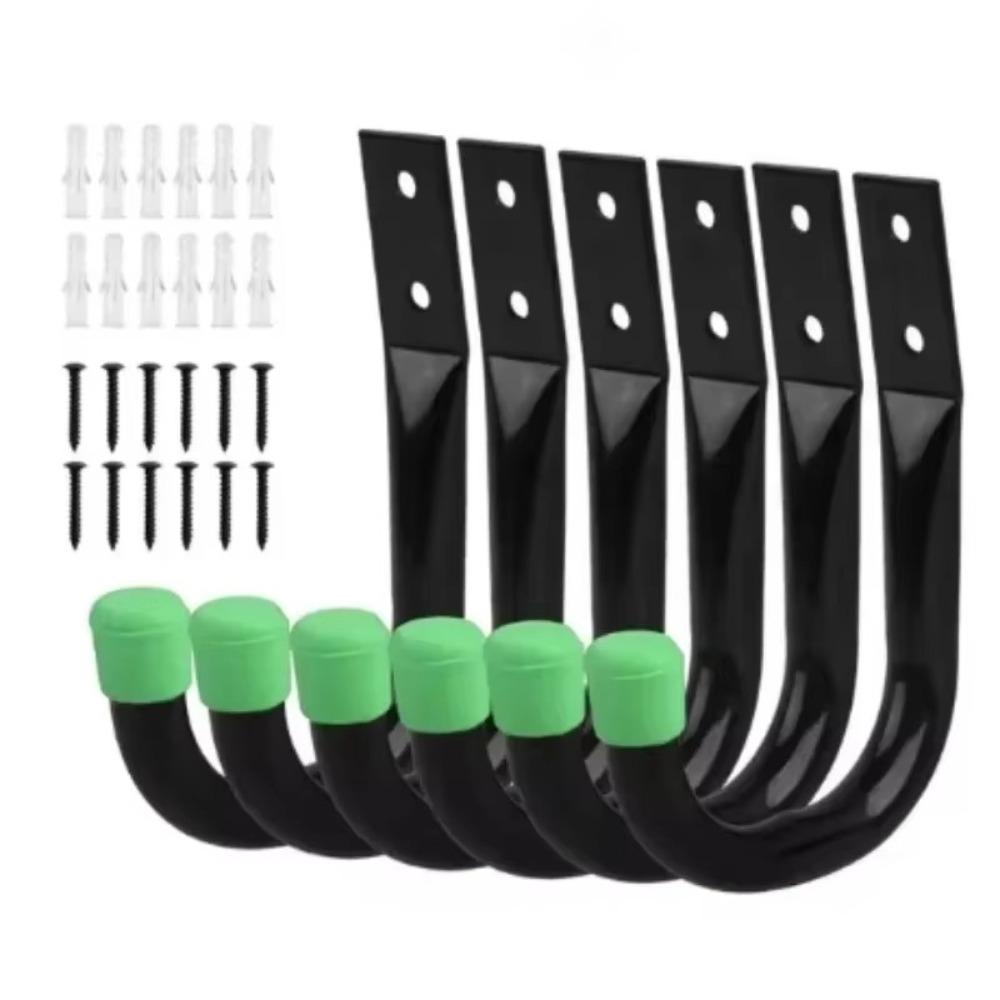 6PCS/Set J-Type Bike Wall Mount Hooks Anti-Slip Rubber Coating Bike Parking Hanger Garage Storage