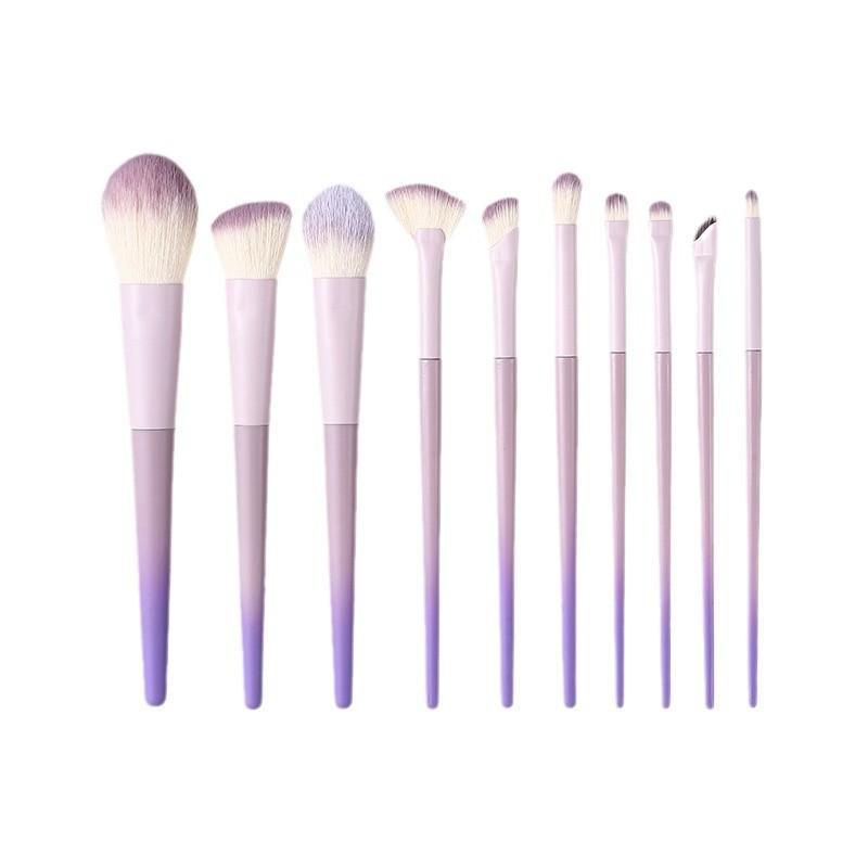 Pink-Purple Gradient Makeup Brush Set 10PCS Soft Synthetic Fiber Bristles Cruelty Free for Girls Daily Makeup Gift