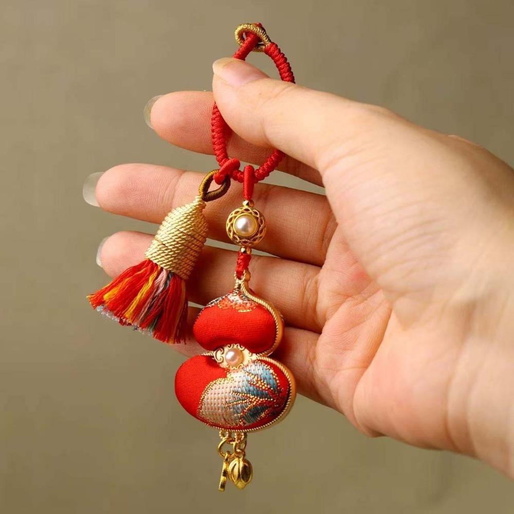 Handmade Woven Tassel Bag Pendant Blessing Gourd Key-chain Hanging Ornaments Couple