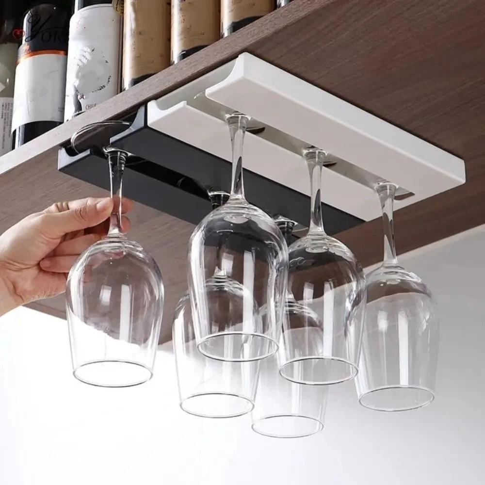 Non-Drilled Stemware Rack Plastic Wine Glass Holder Wall Display Cup Holder  Dining Room