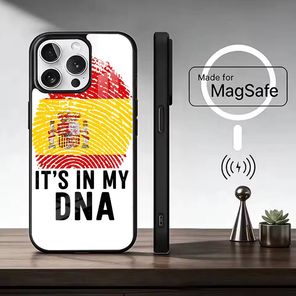 S-Испанский флаг F-Футбольный фанат Поддержка Чехол для телефона Для iPhone17,16,15,14,13,12,11 Plus,Pro Max, Новая магнитная беспроводная зарядка