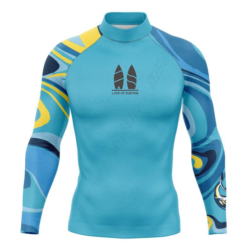 Mens UPF 50 Rash Guard Long Sleeve Swimwear Quick Dry Compression Surf Suit