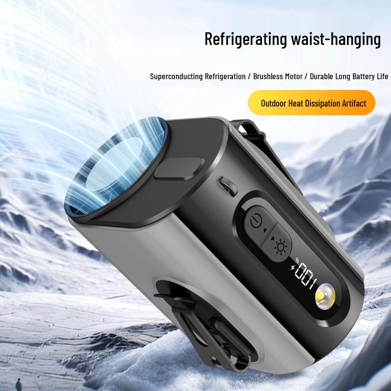 Portable Clip-On Waist Fan with Long-Lasting Battery & LED Light - Ideal for Outdoor Mountaineering