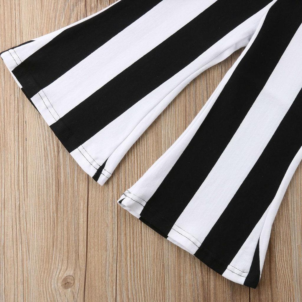 Baby Girls Summer Clothes Set Sleeveless Letter Print O-neck Ruffle Tops+Stripe Bell Bottom Pants Kids 2Pcs Casual Outfits