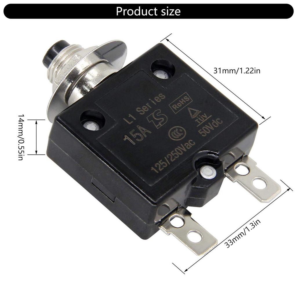 15 Amp Manual Resets Thermals Circuit Breakers 125 250V 50V Overloads Protectors for Home Appliances and Vehicles