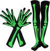 Ghost Festival Skeleton Costume Accessory Skeletal-print Knee-high Socks And Long Gloves Glow-in-the-dark Pattern Halloween Set