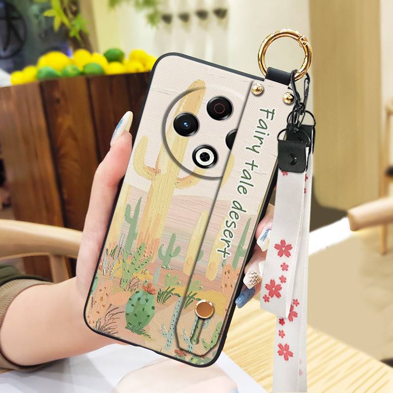 Back Cover Wristband Phone Case For Tecno Spark30 4G/KL6 Fashion Design Kickstand Silicone Anti-knock Protective Flower