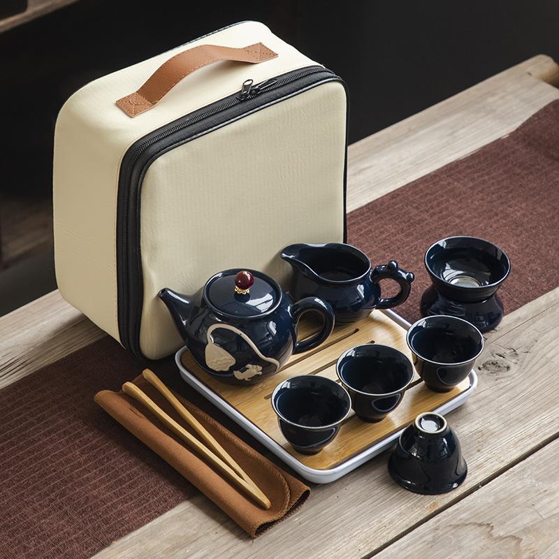 Дорожный чайный набор, портативная сумка для хранения, креативный керамический чайник для кунг-фу, чайный поднос, полный набор для деловых подарков