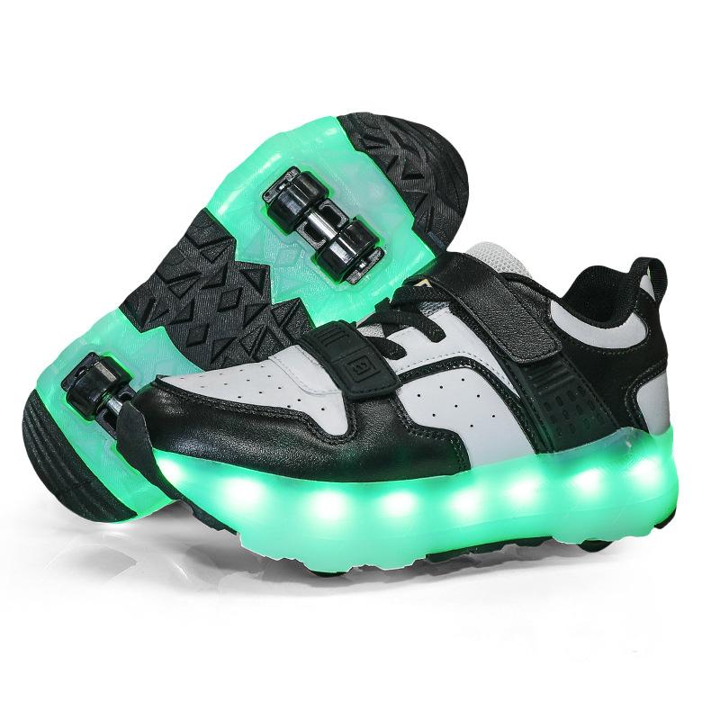 Кроссовки для мальчиков на колесиках Детские кроссовки-бегунки, ставшие интернет-знаменитостью Светящиеся роликовые коньки для катания Четырехколесные кроссовки-бегунки