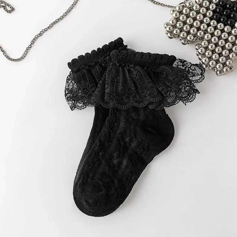 Носки с оборками для девочек, кружевные носки JK Calf для детей, милые носки принцессы с оборками белого и черного цвета для детей, одежда на весну и лето