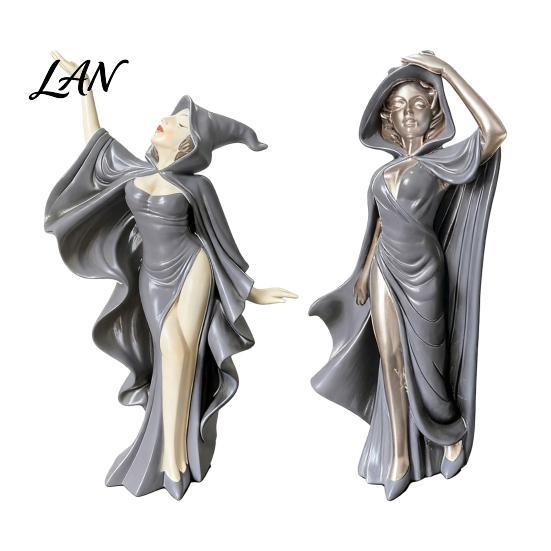 High-end Photography Prop Mysterious Black Cloak Witch Queen Resin Statue, Gothic Elegant Female Stylized Sculpture Figurine, Dark Art for Entryway