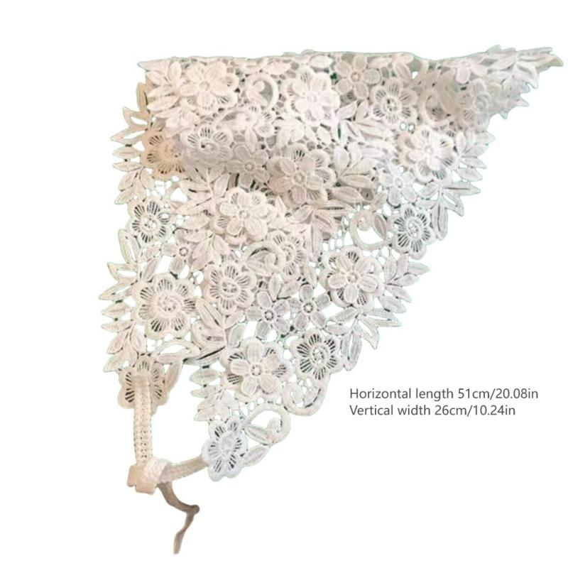 French Sweet Flower Lace Triangle Hair Scarf Retro Pastoral Hollow Headdress White Woven Hair Scarf Summer Sun Protection