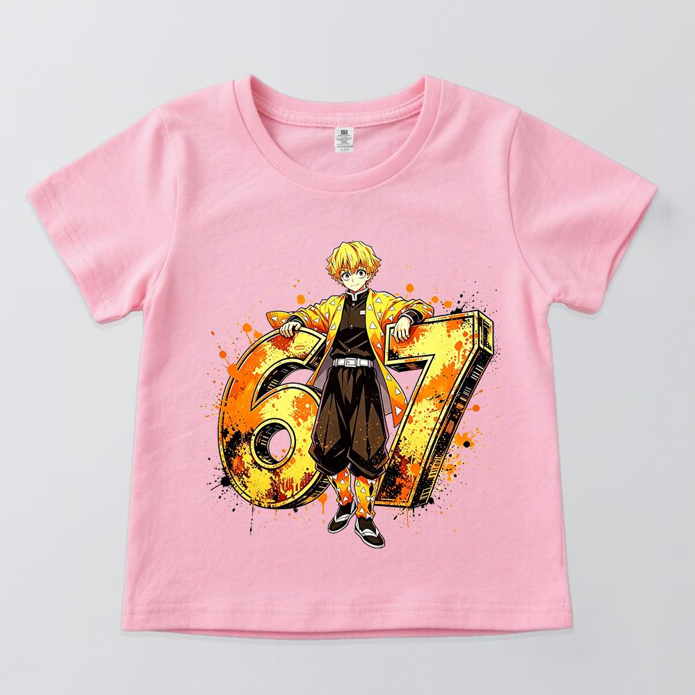 Demon Slayer Agatsuma Zenitsu 67 Print Cotton T Shirt Kids Casual Soft Teen Boys Girls Daily Wear