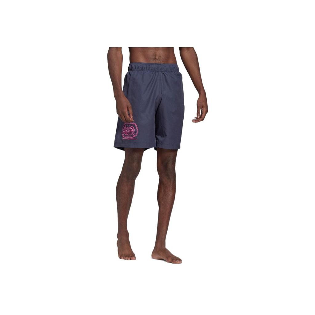 Adidas FW22 Lion Logo Elastic Waist Swim Shorts Men Swim Shorts Navy-Blue HF4927