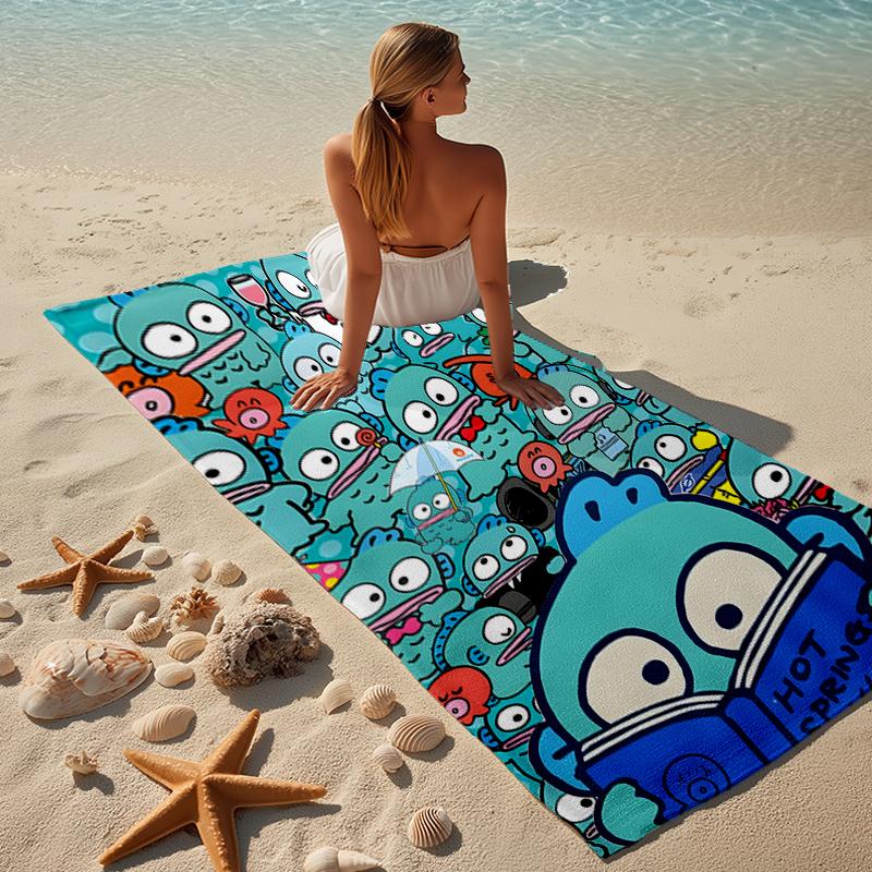 proof beach towel with a Sanrio Clownfish Handun pattern - soft,absorbent,quick-drying,machine washable - perfect for swimming,camping,bathing