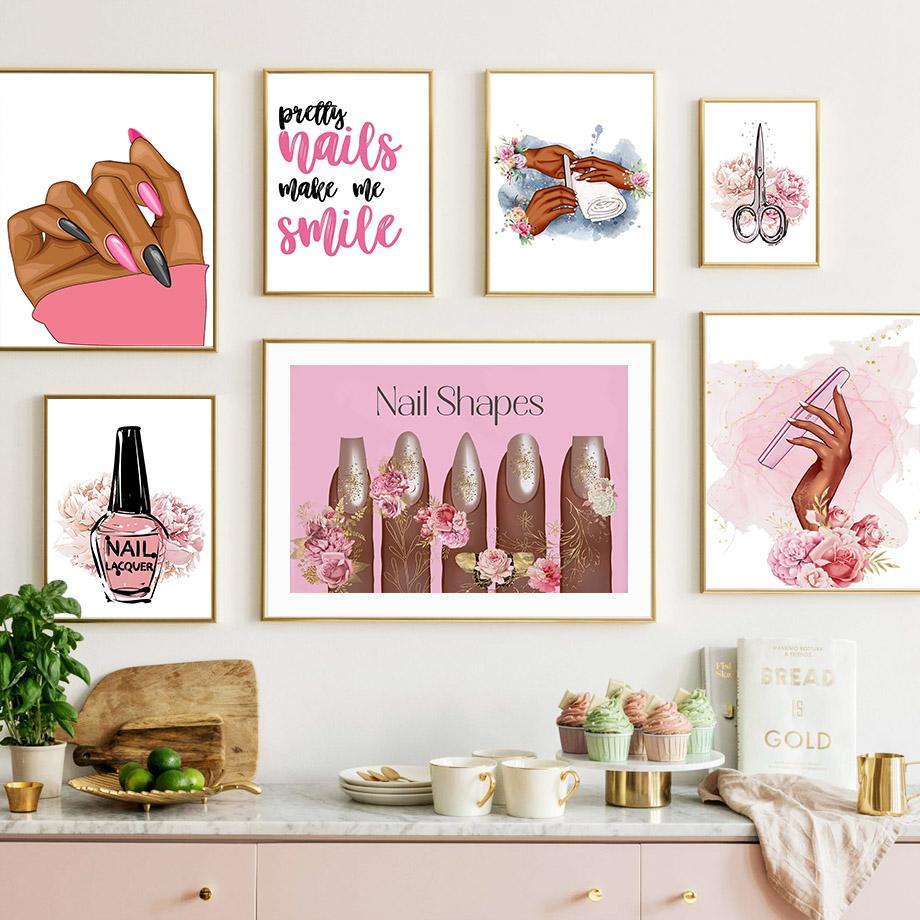 Настенная картина на холсте, цветок, модная девушка, милые руки, лак для ногтей, художественный декор для салона, постер и принт, настенные панно для гостиной